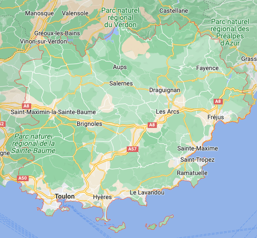 Les Adrets-de-l'Estérel Aiguines Ampus Les Arcs Artignosc-sur-Verdon Artigues Aups Bagnols-en-Forêt Bandol Bargème Bargemon Barjols La Bastide Baudinard-sur-Verdon Bauduen Le Beausset Belgentier Besse-sur-Issole Bormes-les-Mimosas Le Bourguet Bras Brenon Brignoles Brue-Auriac Cabasse La Cadière-d'Azur Callas Callian Camps-la-Source Le Cannet-des-Maures Carcès Carnoules Carqueiranne Le Castellet Cavalaire-sur-Mer La Celle Châteaudouble Châteauvert Châteauvieux Claviers Cogolin Collobrières Comps-sur-Artuby Correns Cotignac La Crau La Croix-Valmer Cuers Draguignan Entrecasteaux Esparron Évenos La Farlède Fayence Figanières Flassans-sur-Issole Flayosc Forcalqueiret Fox-Amphoux Fréjus La Garde La Garde-Freinet Garéoult Gassin Ginasservis Gonfaron Grimaud Hyères Le Lavandou La Londe-les-Maures Lorgues Le Luc La Martre Les Mayons Mazaugues Méounes-lès-Montrieux Moissac-Bellevue La Môle Mons Montauroux Montferrat Montfort-sur-Argens Montmeyan La Motte Le Muy Nans-les-Pins Néoules Ollières Ollioules Pierrefeu-du-Var Pignans Plan-d'Aups-Sainte-Baume Le Plan-de-la-Tour Pontevès Pourcieux Pourrières Le Pradet Puget-sur-Argens Puget-Ville Ramatuelle Régusse Le Revest-les-Eaux Rians Riboux Rocbaron Roquebrune-sur-Argens La Roquebrussanne La Roque-Esclapon Rougiers Sainte-Anastasie-sur-Issole Saint-Cyr-sur-Mer Saint-Julien Saint-Martin-de-Pallières Sainte-Maxime Saint-Maximin-la-Sainte-Baume Saint-Paul-en-Forêt Saint-Raphaël Saint-Tropez Saint-Zacharie Salernes Les Salles-sur-Verdon Sanary-sur-Mer Seillans Seillons-Source-d'Argens La Seyne-sur-Mer Signes Sillans-la-Cascade Six-Fours-les-Plages Solliès-Pont Solliès-Toucas Solliès-Ville Tanneron Taradeau Tavernes Le Thoronet Toulon Tourrettes Tourtour Tourves Trans-en-Provence Trigance Le Val La Valette-du-Var Varages La Verdière Vérignon Vidauban Villecroze Vinon-sur-Verdon Vins-sur-Caramy Rayol-Canadel-sur-Mer Saint-Mandrier-sur-Mer Saint-Antonin-du-Var